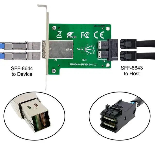 Alt view image 4 of 7 - chenyang Dual Ports Mini SAS HD SFF-8644 to Internal SAS HD SFF-8643 PCBA Female Adapter with Low Profile Bracket