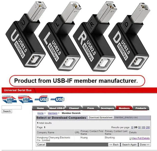 Alt view image 5 of 7 - xiwai 4pcs/lot USB Type-B 2.0 Male to Female Extension Adapter Horizontal L Size Vertical Angled 90 Degree Converter for Camera, Piano,PLC, AIO