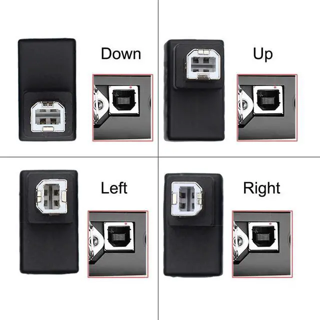 Alt view image 2 of 7 - xiwai 4Pcs USB 2.0 B Type Male to Female Extension Adapter Horizontal Vertical Angled 90 Degree for Disk Scanner