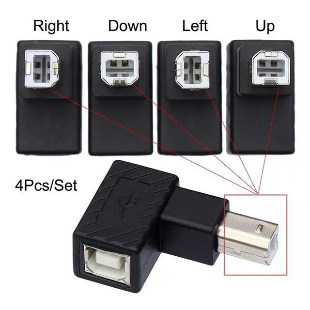 Alt view image 6 of 7 - xiwai 4Pcs USB 2.0 B Type Male to Female Extension Adapter Horizontal Vertical Angled 90 Degree for Disk Scanner