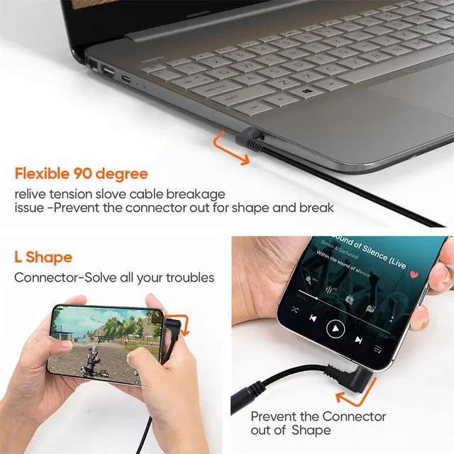 Alt view image 2 of 7 - xiwai Ultra Slim 4 Poles Auxiliary Audio Stereo 3.5mm Male to Female Flat AUX Cable 15cm Speaker Cord 90 Degree Right Angled Compatible with Car,Home Stereos MP3 Player
