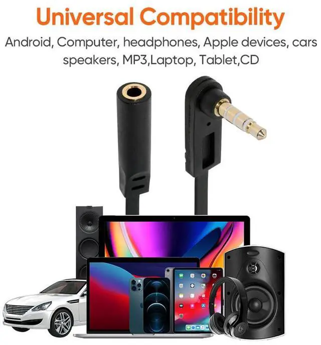 Alt view image 3 of 7 - xiwai Ultra Slim 4 Poles Auxiliary Audio Stereo 3.5mm Male to Female Flat AUX Cable 15cm Speaker Cord 90 Degree Right Angled Compatible with Car,Home Stereos MP3 Player
