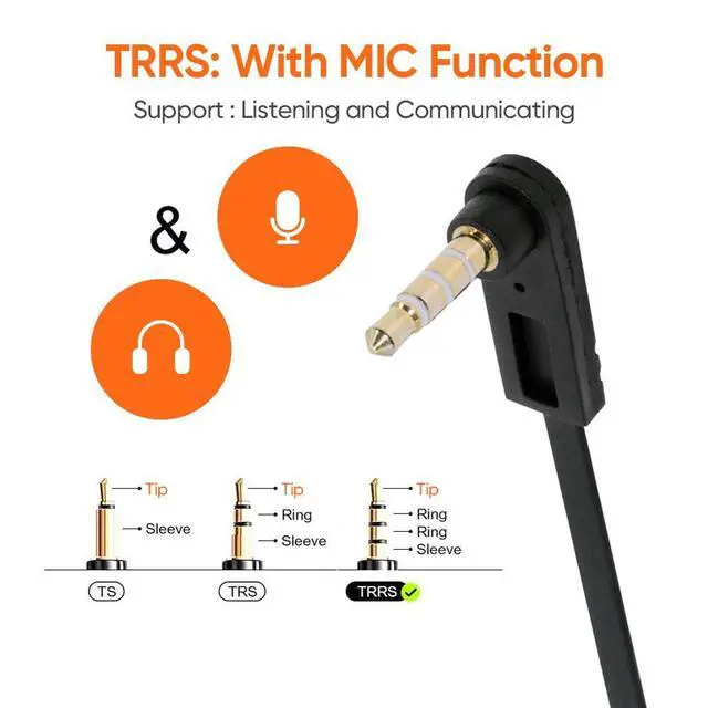 Alt view image 4 of 7 - xiwai Ultra Slim 4 Poles Auxiliary Audio Stereo 3.5mm Male to Female Flat AUX Cable 15cm Speaker Cord 90 Degree Right Angled Compatible with Car,Home Stereos MP3 Player