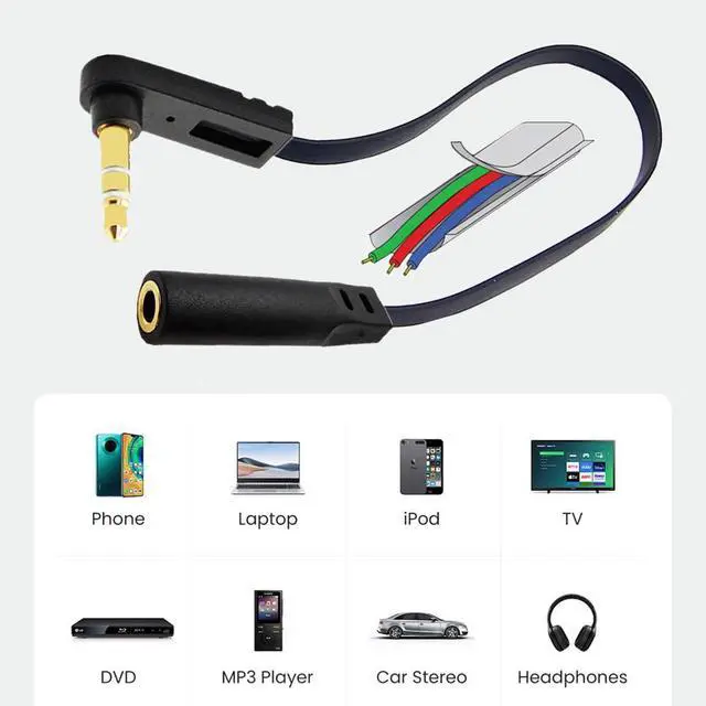 Alt view image 6 of 7 - xiwai Ultra Slim 3-Poles Auxiliary Audio Stereo 3.5mm Male to Female Flat AUX Cable 15cm Cord 90 Degree Right Angled Compatible with Car,Home Stereos MP3 Player