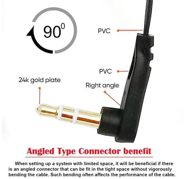 Alt view image 2 of 7 - xiwai Ultra Slim Flat AUX Cable 15cm 3-Poles Auxiliary Audio Stereo 3.5mm Male to Male Speaker Cord 90 Degree Right Angled Compatible with Car,Home Stereos MP3 Player