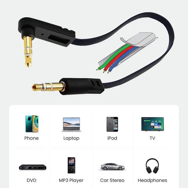 Alt view image 7 of 7 - xiwai Ultra Slim Flat AUX Cable 15cm 3-Poles Auxiliary Audio Stereo 3.5mm Male to Male Speaker Cord 90 Degree Right Angled Compatible with Car,Home Stereos MP3 Player