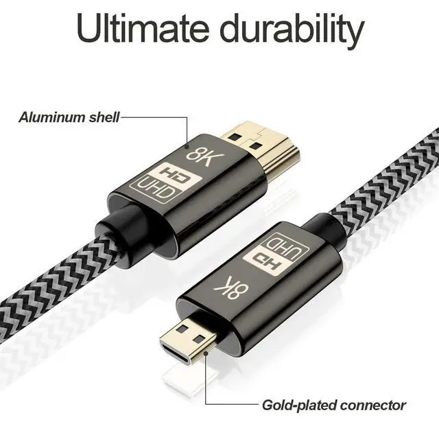 Alt view image 2 of 7 - xiwai Micro HDMI to HDMI 2.1 Ultra-HD UHD 8K 60hz 4K 120hz Cable 48Gbs HDMI Cord for Camera Tablet (1.5m)