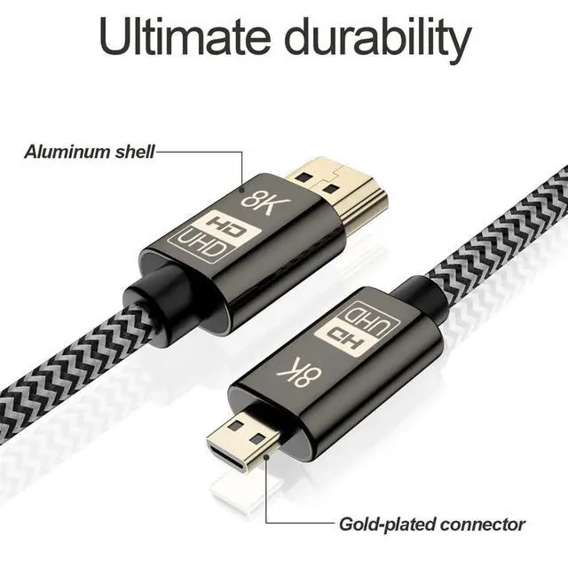 Alt view image 3 of 7 - xiwai Micro HDMI to HDMI 2.1 Ultra-HD UHD 8K 60hz 4K 120hz Cable 48Gbs HDMI Cord for Camera Tablet (1.0m)