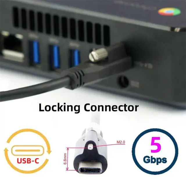 Alt view image 2 of 7 - xiwai Screw Locking USB 3.1 Type-C to USB-C Cable 3.25A USB 3.0 Cord with Single Panel Mount Connector 10Gbps Data 65W PD Power for Laptop Tablet 3.94FT/1.2M