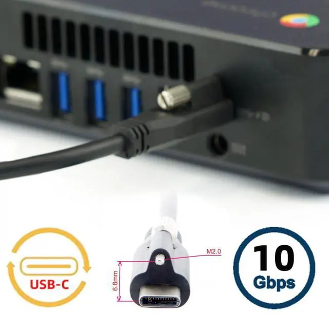Alt view image 7 of 7 - xiwai Screw Locking USB 3.1 Type-C to USB-C Cable 3.25A USB 3.0 Cord with Single Panel Mount Connector 10Gbps Data 65W PD Power for Laptop Tablet 6.56FT/2.0M