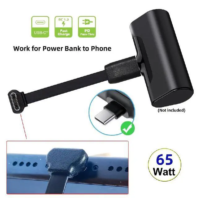 Alt view image 3 of 7 - xiwai Ultra Slim Flat USB-C Male to Female Up Down Angled Cable 6cm | 90 Degree Type-C Power USB2.0 Extension Data Cord 65W Fast Charge for Laptop Tablet Phone