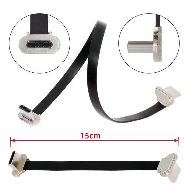 Alt view image 3 of 7 - xiwai Angled Short USB-C Male to Male Charging Cord 15cm Ultra Slim Flat | 65W Fast Power,USB2.0 Data Cable 5.9 inch,for Laptop Tablet,Black