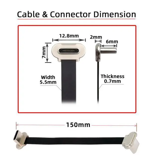 Alt view image 4 of 7 - xiwai Angled Short USB-C Male to Male Charging Cord 15cm Ultra Slim Flat | 65W Fast Power,USB2.0 Data Cable 5.9 inch,for Laptop Tablet,Black