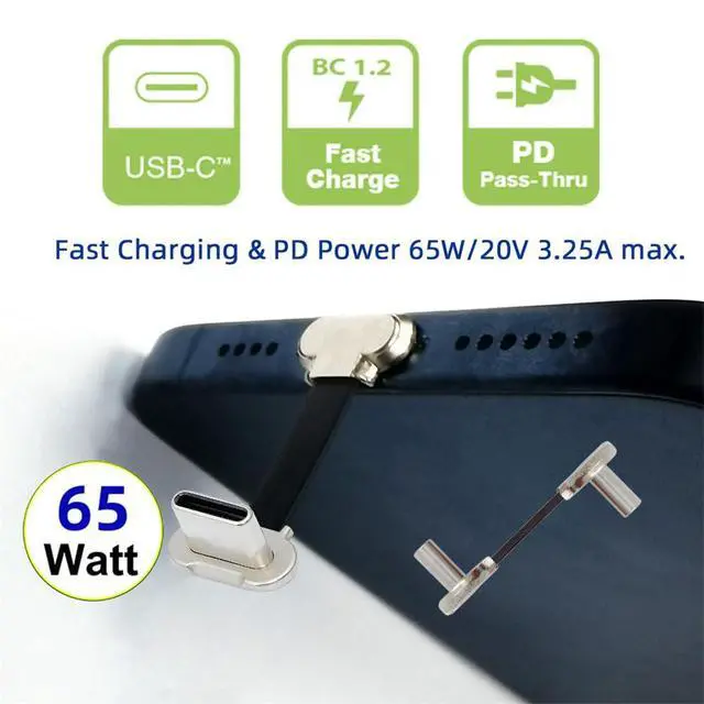 Alt view image 2 of 7 - xiwai Angled Short USB-C Male to Male Ultra Slim Flat Fast Charging Cord USB2.0 Data Cable 65W Power for Laptop Tablet 0.79inch/2cm Black
