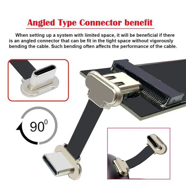 Alt view image 6 of 7 - xiwai Angled Short USB-C Male to Male Ultra Slim Flat Fast Charging Cord USB2.0 Data Cable 65W Power for Laptop Tablet 0.79inch/2cm Black