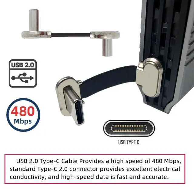 Alt view image 7 of 7 - xiwai Angled Short USB-C Male to Male Ultra Slim Flat Fast Charging Cord USB2.0 Data Cable 65W Power for Laptop Tablet 0.79inch/2cm Black