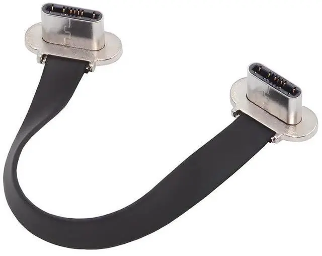 Main image of xiwai Short USB2.0 Data Cable 2.76in Ultra Slim Flat USB-C Type C to USB-C Power Dual Angled Connector 65W Fast Charge for Laptop Tablet Phone 7cm Silver Plug