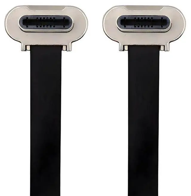 Main image of xiwai Short USB2.0 Data Cable 5.91in Ultra Slim Flat USB-C Type C to USB-C | 15cm, Dual Angled Connector, 65W Fast Charge Power Cord for Laptop Tablet Phone,Silver Plug
