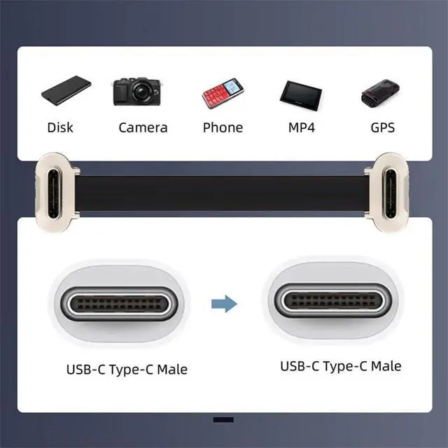 Alt view image 3 of 7 - xiwai Short USB2.0 Data Cable 7.87in Ultra Slim Flat USB-C Type C to USB-C Power Dual Angled Connector 65W Fast Charge for Laptop Tablet Phone 20cm Silver Plug