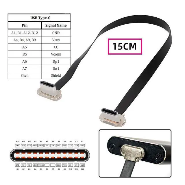 Alt view image 5 of 7 - xiwai Short USB2.0 Data Cable 5.91in Ultra Slim Flat USB-C Type C to USB-C | 15cm, Dual Angled Connector, 65W Fast Charge Power Cord for Laptop Tablet Phone,Silver Plug