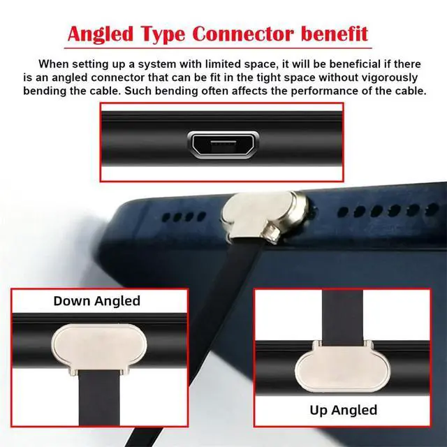 Alt view image 3 of 7 - xiwai 90 Degree Micro USB Male to Male 5Pin Slim Flat Charging Cable 16cm | Down to Up Angle Connector,for Phone Tablet Camera,5V 2A power,USB2.0 480Mbps Data