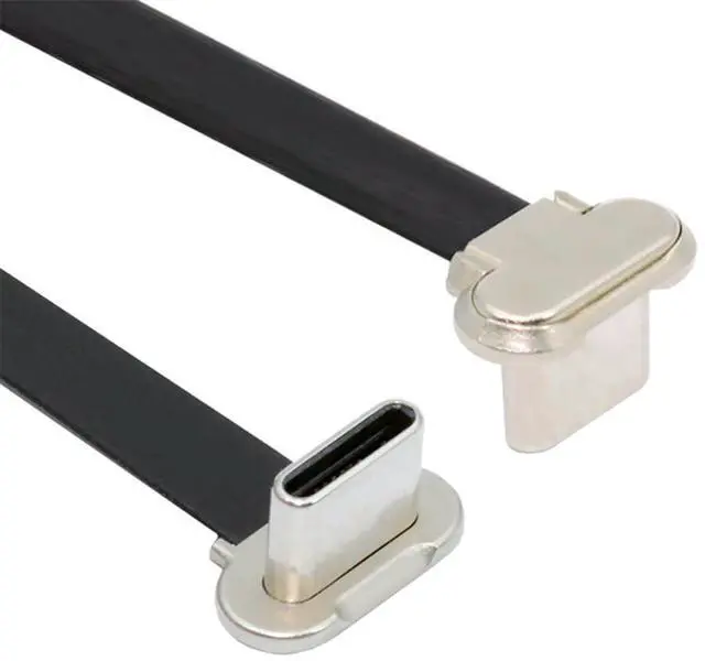 Main image of xiwai Angled Short USB-C Male to Male Fast Charging Cord Ultra Slim Flat USB2.0 Data Cable 65W Power for Laptop Tablet Phone, 2.95 inch/7.5cm Black