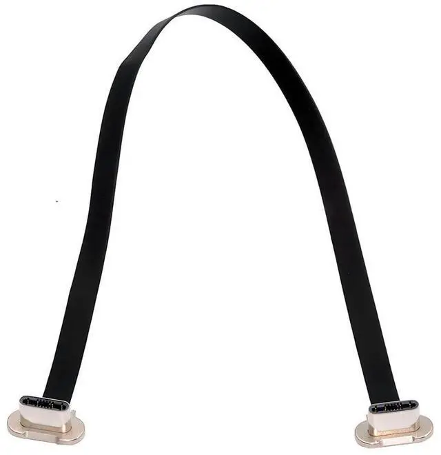 Main image of xiwai Short USB2.0 Data Cable 7.87in Ultra Slim Flat USB-C Type C to USB-C Power Dual Angled Connector 65W Fast Charge for Laptop Tablet Phone 20cm Silver Plug