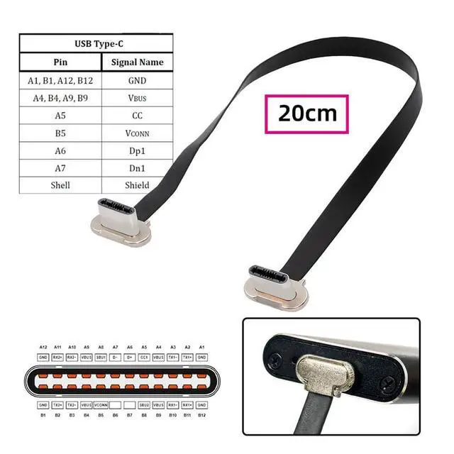 Alt view image 5 of 7 - xiwai Short USB2.0 Data Cable 7.87in Ultra Slim Flat USB-C Type C to USB-C Power Dual Angled Connector 65W Fast Charge for Laptop Tablet Phone 20cm Silver Plug
