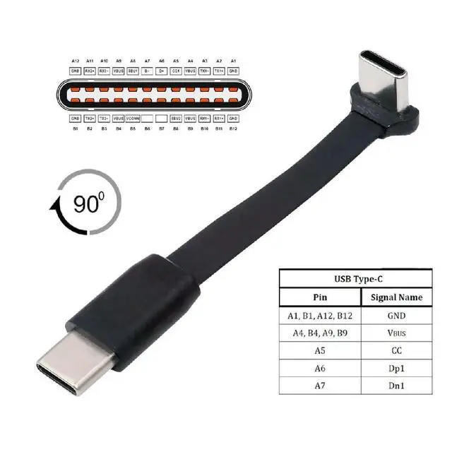 Alt view image 5 of 7 - xiwai USB-C Charging Data Cable Type C to USB-C Power USB2.0 Ultra Slim Flat 90 Degree Up Down Angled 65W Fast Charge for Laptop Tablet Phone 6cm