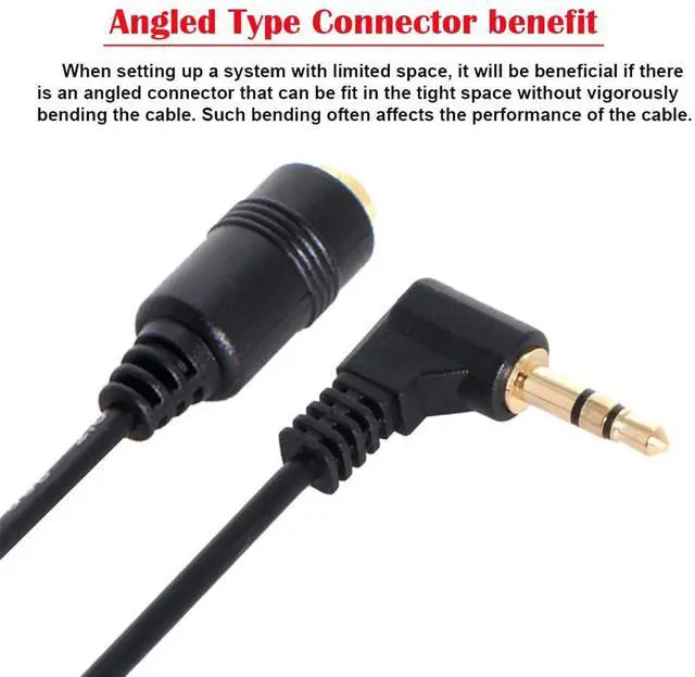 Alt view image 2 of 7 - xiwai Right Angled 90 Degree 3poles 3.5mm Audio Stereo Male to Female Extension Cable 10cm Black