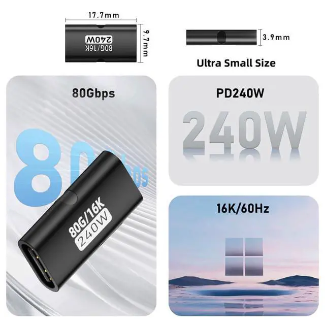 Alt view image 2 of 7 - xiwai 5pcs/lot USB-C Type C Female to Female USB5.0 80Gbps Extension Adapter with 240W 16K 8K 5K USB Type-C Compatible with USB4.0 Thunderbolt3/4/5