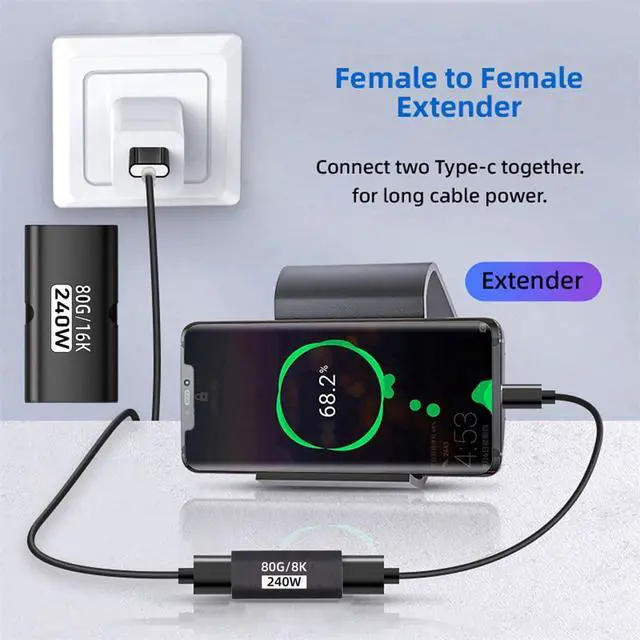 Alt view image 3 of 7 - xiwai 5pcs/lot USB-C Type C Female to Female USB5.0 80Gbps Extension Adapter with 240W 16K 8K 5K USB Type-C Compatible with USB4.0 Thunderbolt3/4/5