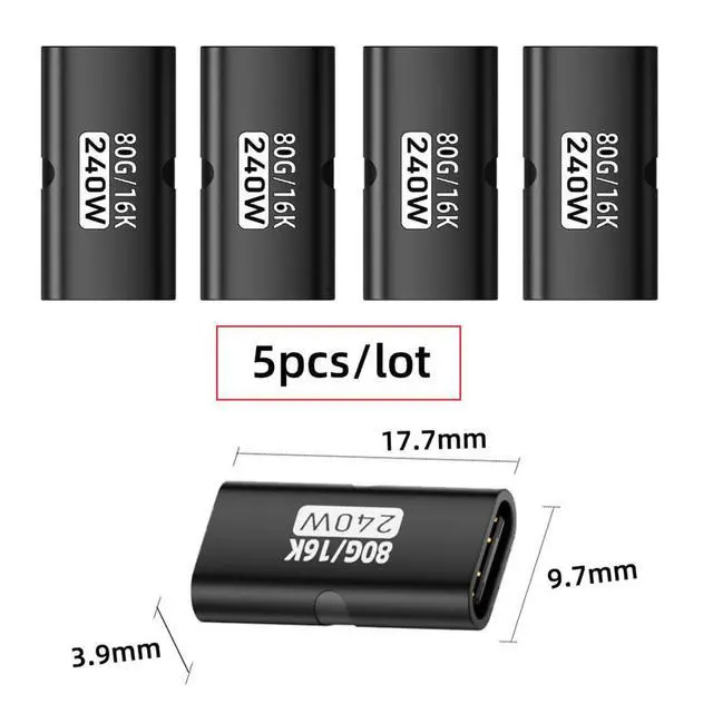 Alt view image 7 of 7 - xiwai 5pcs/lot USB-C Type C Female to Female USB5.0 80Gbps Extension Adapter with 240W 16K 8K 5K USB Type-C Compatible with USB4.0 Thunderbolt3/4/5