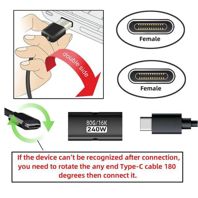 Alt view image 6 of 7 - xiwai 5pcs/lot USB-C Type C Female to Female USB5.0 80Gbps Extension Adapter with 240W 16K 8K 5K USB Type-C Compatible with USB4.0 Thunderbolt3/4/5