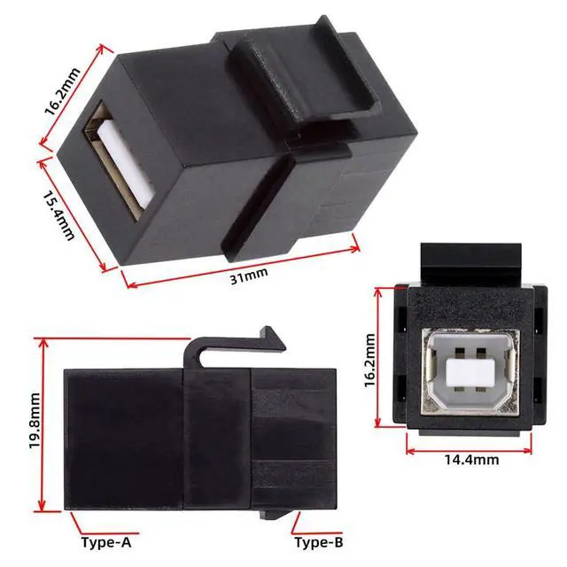 Alt view image 2 of 7 - xiwai USB2.0 Keystone Adapter USB Type A Female to Type-B Female Coupler Extension Keystone Jack Insert Socket Connector for Wall Plate Panel USB Cable