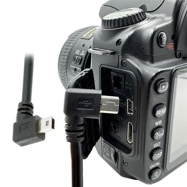 Alt view image 3 of 7 - xiwai Mini B USB 5Pin Male to Female Extension Cable Type B 90 Degree Left Angle Charger Cord 30cm for GPS Camera