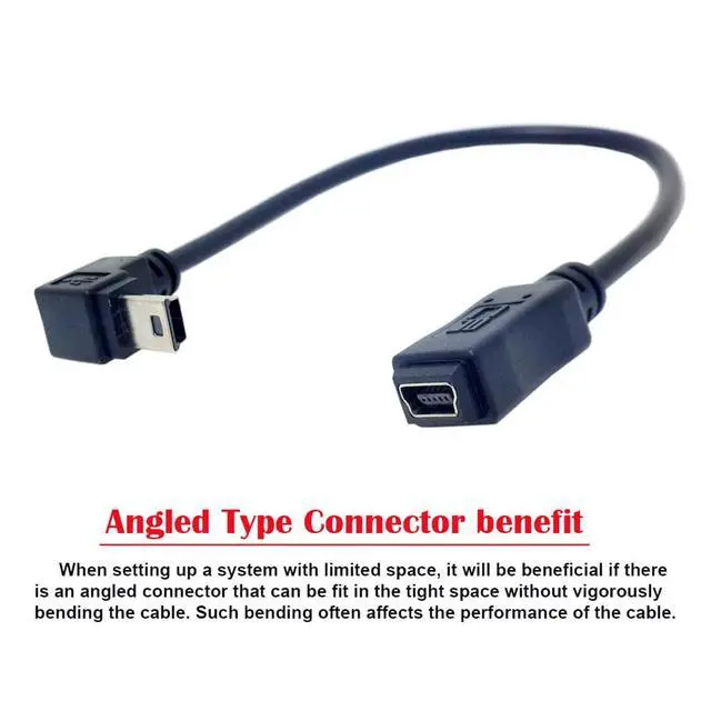 Alt view image 6 of 7 - xiwai Mini B USB 5Pin Male to Female Extension Cable Type B 90 Degree Up Angle Charger Cord 20cm for GPS Camera
