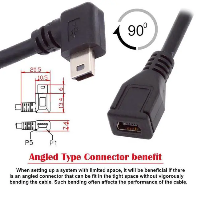 Alt view image 4 of 7 - 90 Degree Right Angled Mini USB 5Pin Male to Female Extension Cable for GPS Camera 30cm