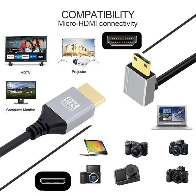 Alt view image 7 of 7 - xiwai Ultra Thin HDTV Cable 90 Degree Down Angled Mini HDMI 2.1 Type-A to Type-C 8K 4K Hyper Super Flexible Slim Cord for Camera HDTV 0.5m/1.5ft