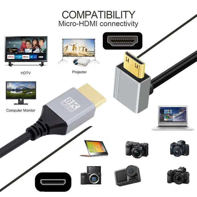 Alt view image 7 of 7 - xiwai Ultra Thin HDTV Cable 90 Degree Up Angled Mini HDMI 2.1 Type-A to Type-C 8K 4K Hyper Super Flexible Slim Cord for Camera HDTV 0.5m/1.5ft