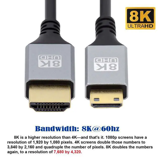 Alt view image 6 of 7 - xiwai Ultra Thin Mini HDMI 2.1 HDTV Cable 1.0 m, Hyper Slim HDMI Cord 2.0 8K 4K Type-A to Type-C for Camera HDTV