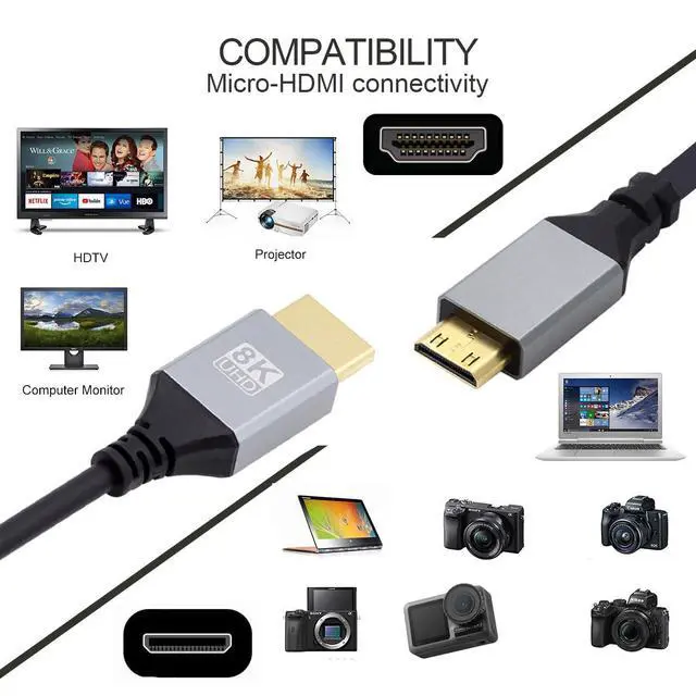 Alt view image 7 of 7 - xiwai Ultra Thin Mini HDMI 2.1 HDTV Cable 1.0 m, Hyper Slim HDMI Cord 2.0 8K 4K Type-A to Type-C for Camera HDTV