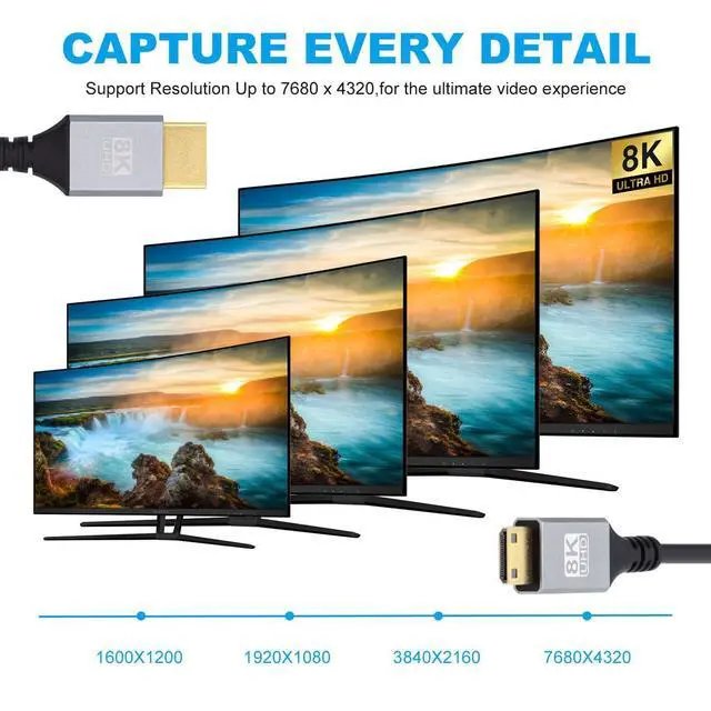 Alt view image 4 of 7 - xiwai Ultra Thin Mini HDMI 2.1 HDTV Cable 1.0 m, Hyper Slim HDMI Cord 2.0 8K 4K Type-A to Type-C for Camera HDTV
