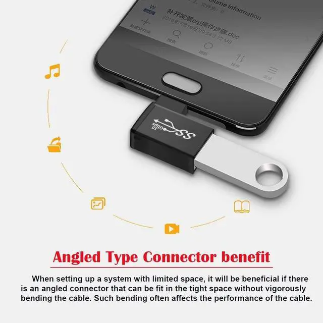 Alt view image 5 of 7 - xiwai Right Angled 90 Degree OTG Adapter USB-C Type-C to USB 3.0 Female for Laptop Cell Phone