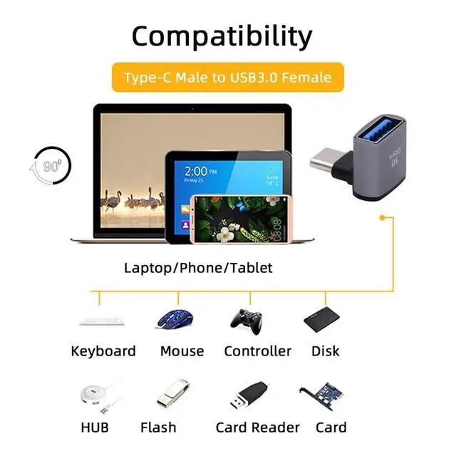 Alt view image 3 of 7 - xiwai Up Down Angled USB-C Type-C to USB 3.0 Female OTG Adapter 90 Degree for Laptop Tablet Phone