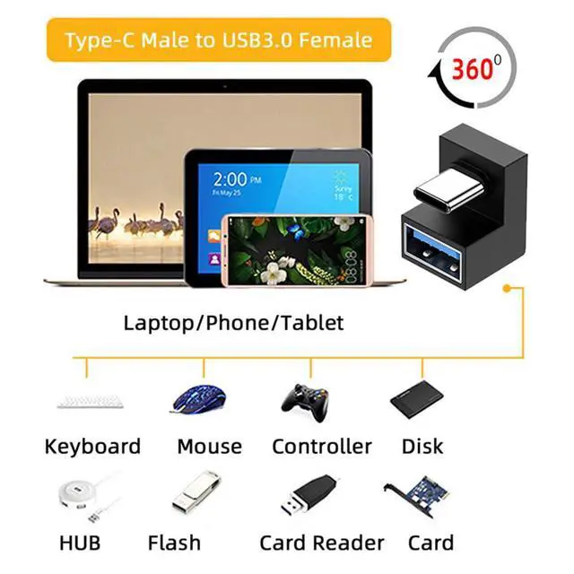 Alt view image 4 of 7 - xiwai 180 Degree Up & Down Angled Type-C USB-C OTG to USB 3.0 Female Extension Adapter for Cell Phone & Tablet