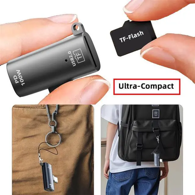Alt view image 4 of 7 - xiwai Type-C to TF Micro-SD T-Flash OTG Card Reader Adapter for Laptop | with 100W PD Power 480Mbps Data, Portable Key Chain USB-C Connector Suitable for Phone Tablet
