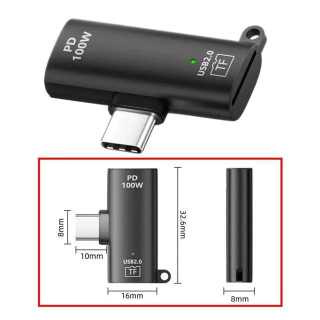 Alt view image 3 of 7 - xiwai Type-C to TF Micro-SD T-Flash OTG Card Reader Adapter for Laptop | with 100W PD Power 480Mbps Data, Portable Key Chain USB-C Connector Suitable for Phone Tablet