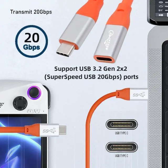 Alt view image 2 of 7 - xiwai USB3.2 Male to Female Extension Charging Cable 20Gbps Ultra Soft High Flex with 100W and 8K 5K USB4.0 Type-C Compatible with Thunderbolt3/4