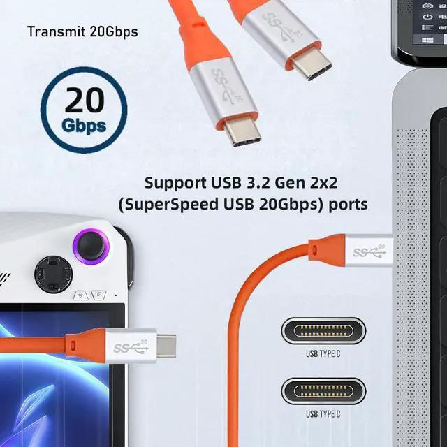 Alt view image 2 of 7 - xiwai USB3.2 Gen 2 Type-C Male to USB C Male Charging and Data Cable 6.6FT, 20Gbps High Flex Ultra Soft 100W 8K 5K 4K Monitor Display USB4.0 Hyper Super Flexible Cord Perfect for Thunderbolt 3